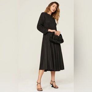 Vince Micro Pleated Black Midi Dress